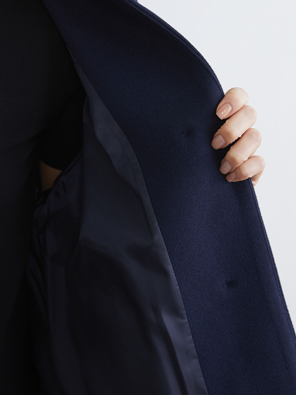 Lacivert Gömlek Yaka Oversize Kadın Kaşe Kaban-3