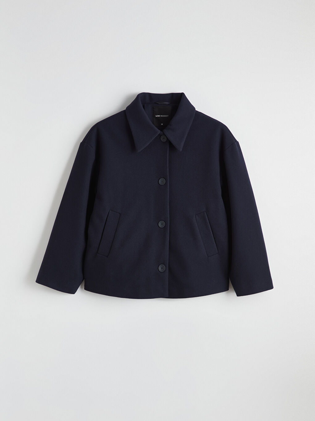 Lacivert Gömlek Yaka Oversize Kadın Kaşe Kaban-5