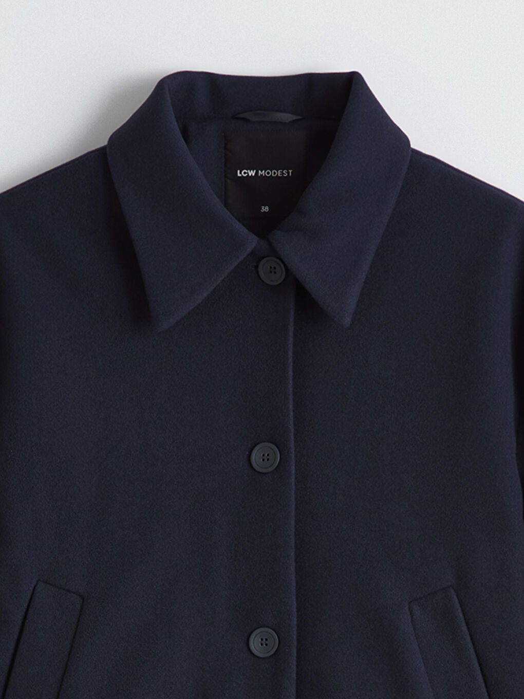 Lacivert Gömlek Yaka Oversize Kadın Kaşe Kaban-6