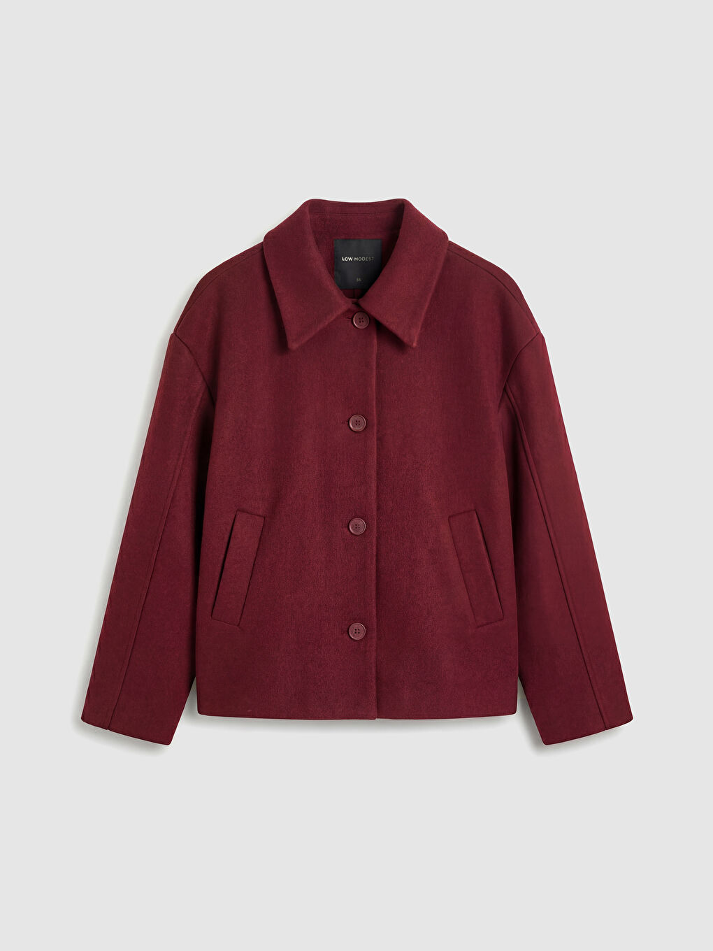 Bordo Gömlek Yaka Oversize Kadın Kaşe Kaban-5