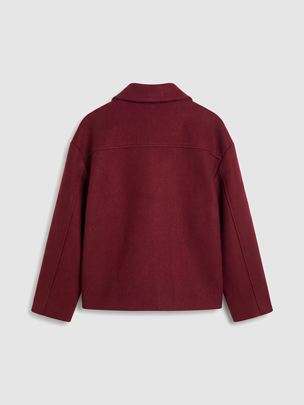 Bordo Gömlek Yaka Oversize Kadın Kaşe Kaban-6