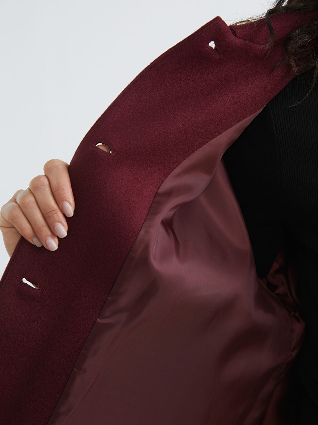 Bordo Gömlek Yaka Oversize Kadın Kaşe Kaban-3