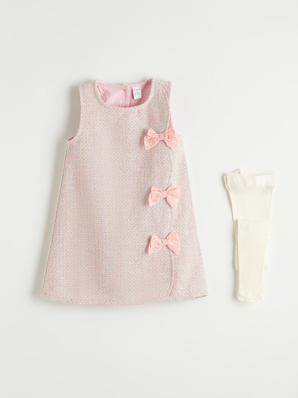 Pembe Kız Çocuk Tüvit Elbise ve Külotlu Çorap