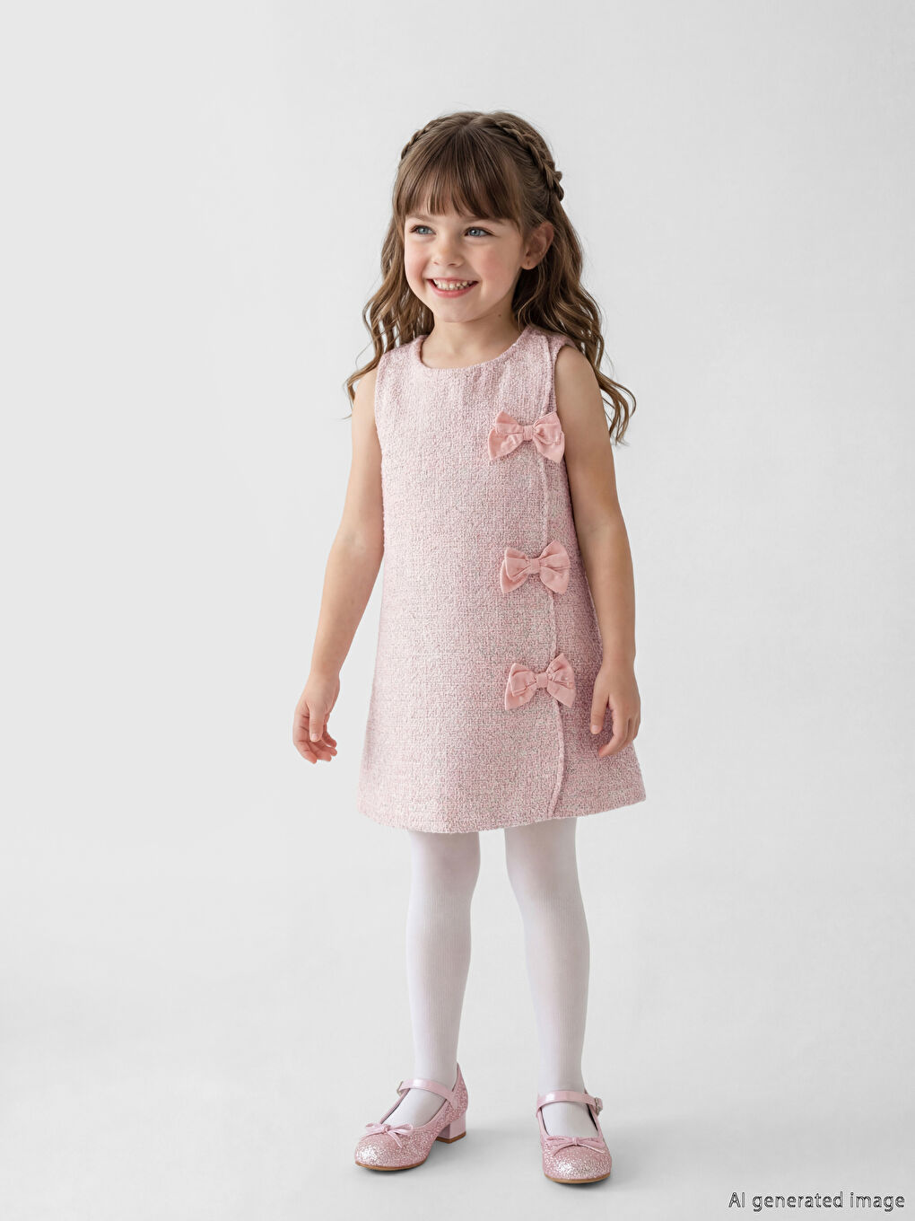 Pembe Kız Çocuk Tüvit Elbise ve Külotlu Çorap