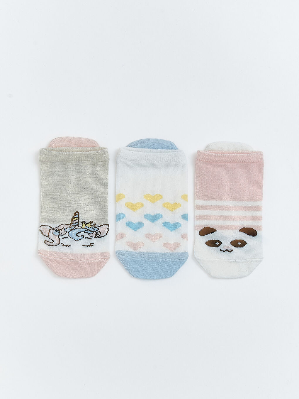 Gri Desenli Kız Çocuk Patik Çorap 3'lü