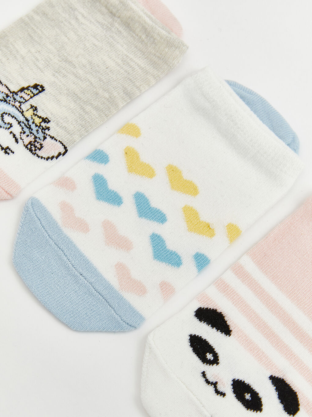 Gri Desenli Kız Çocuk Patik Çorap 3'lü-1