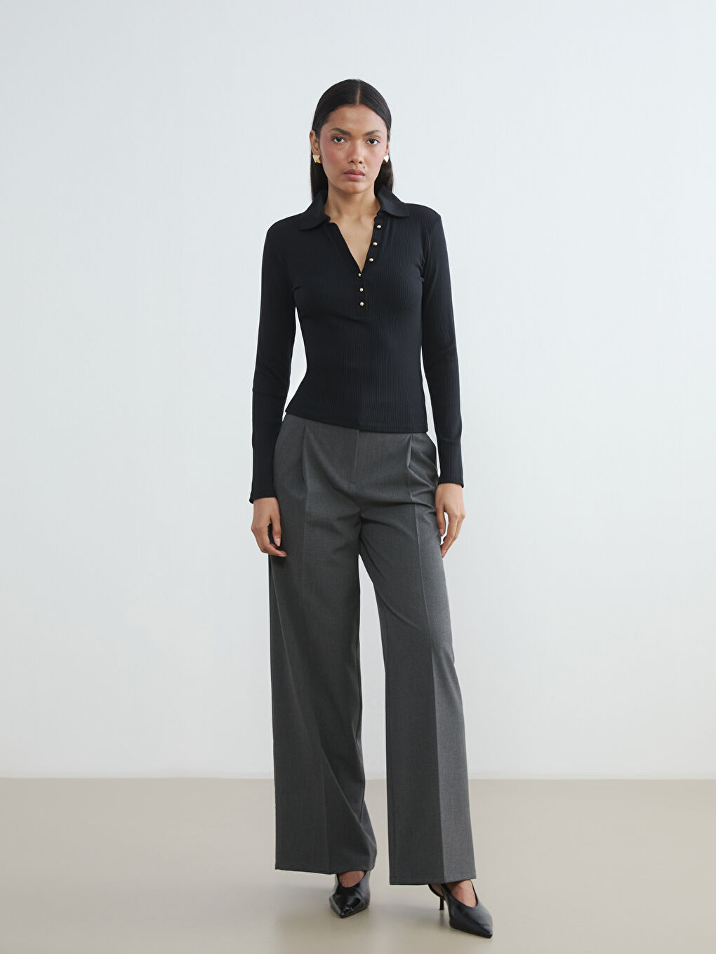 Women's Ribbed Polo Bodysuit-1