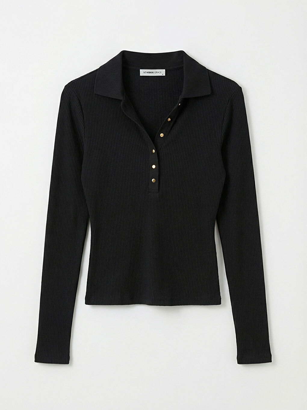 Siyah Polo Yaka Fitilli Kadın Body