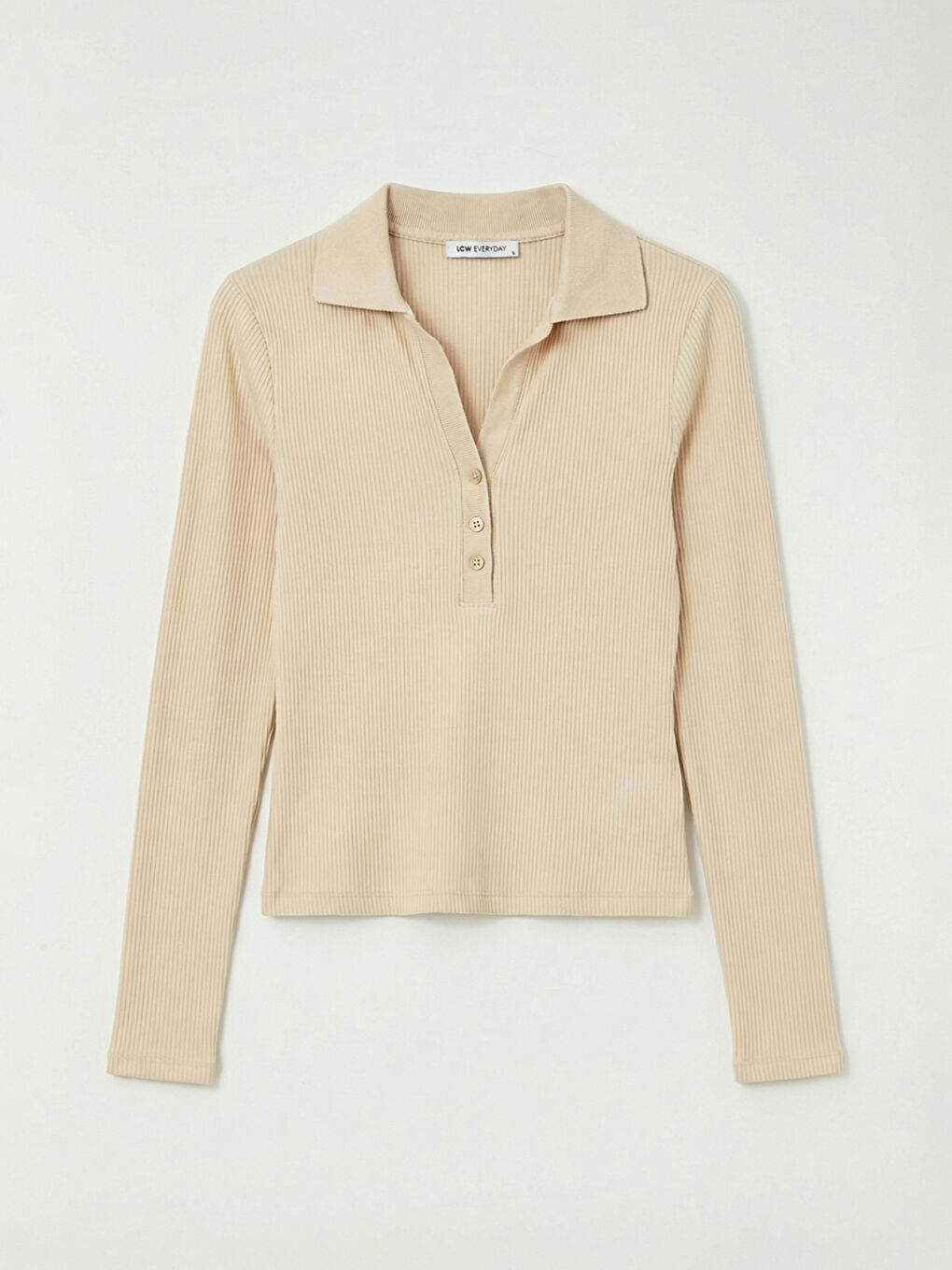 Ekru Polo Yaka Fitilli Kadın Body