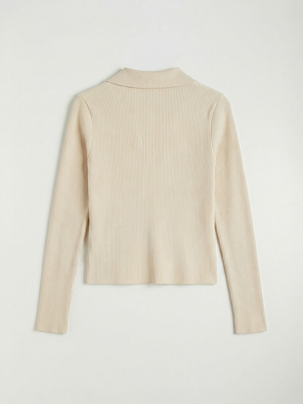 Ekru Polo Yaka Fitilli Kadın Body-1