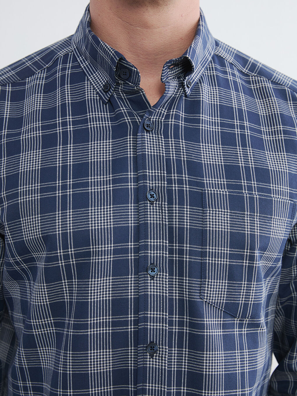 Lacivert Regular Fit Ekose Gabardin Erkek Gömlek-2