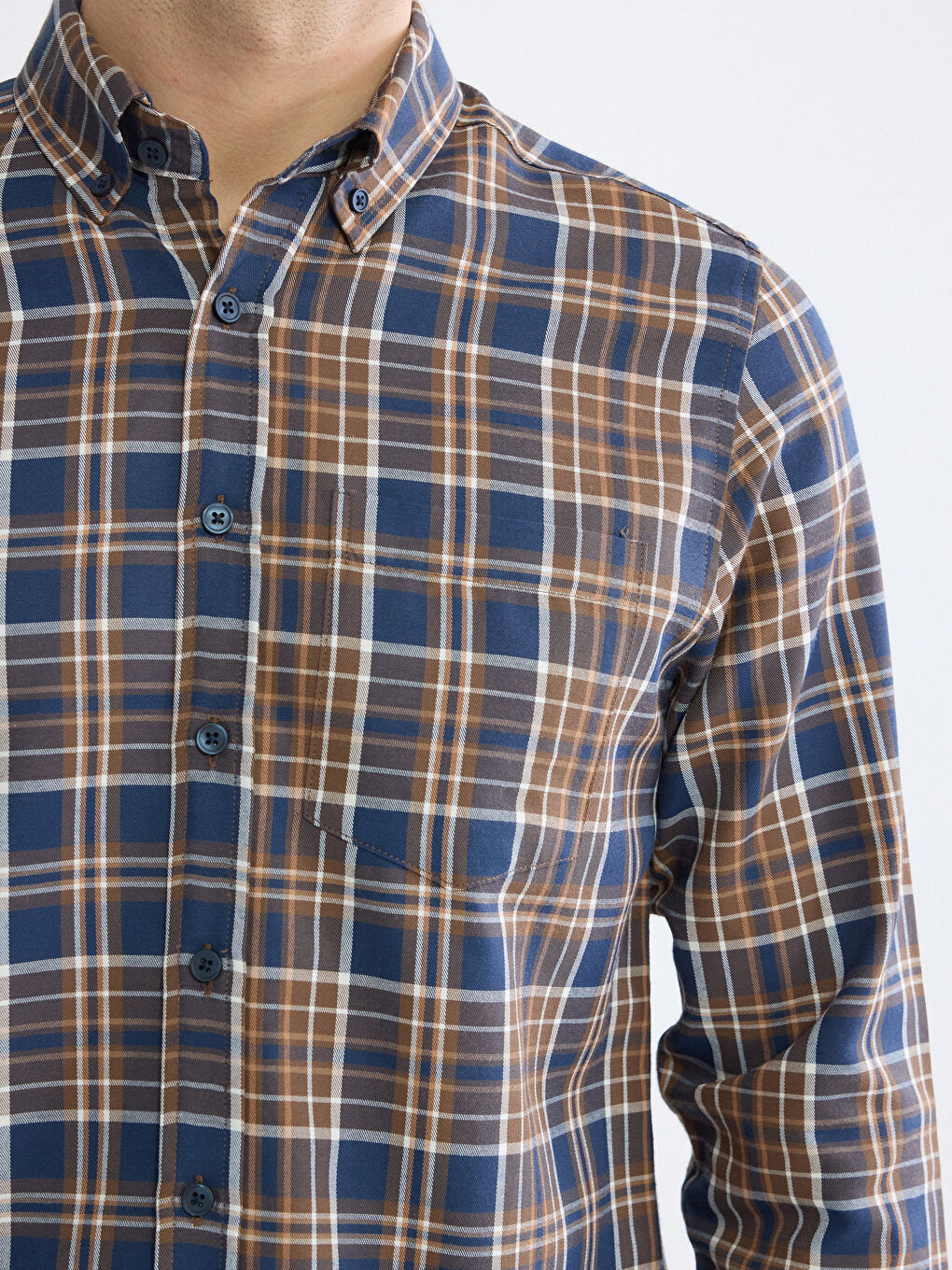 Kahverengi Regular Fit Ekose Desenli Gabardin Erkek Gömlek	-2