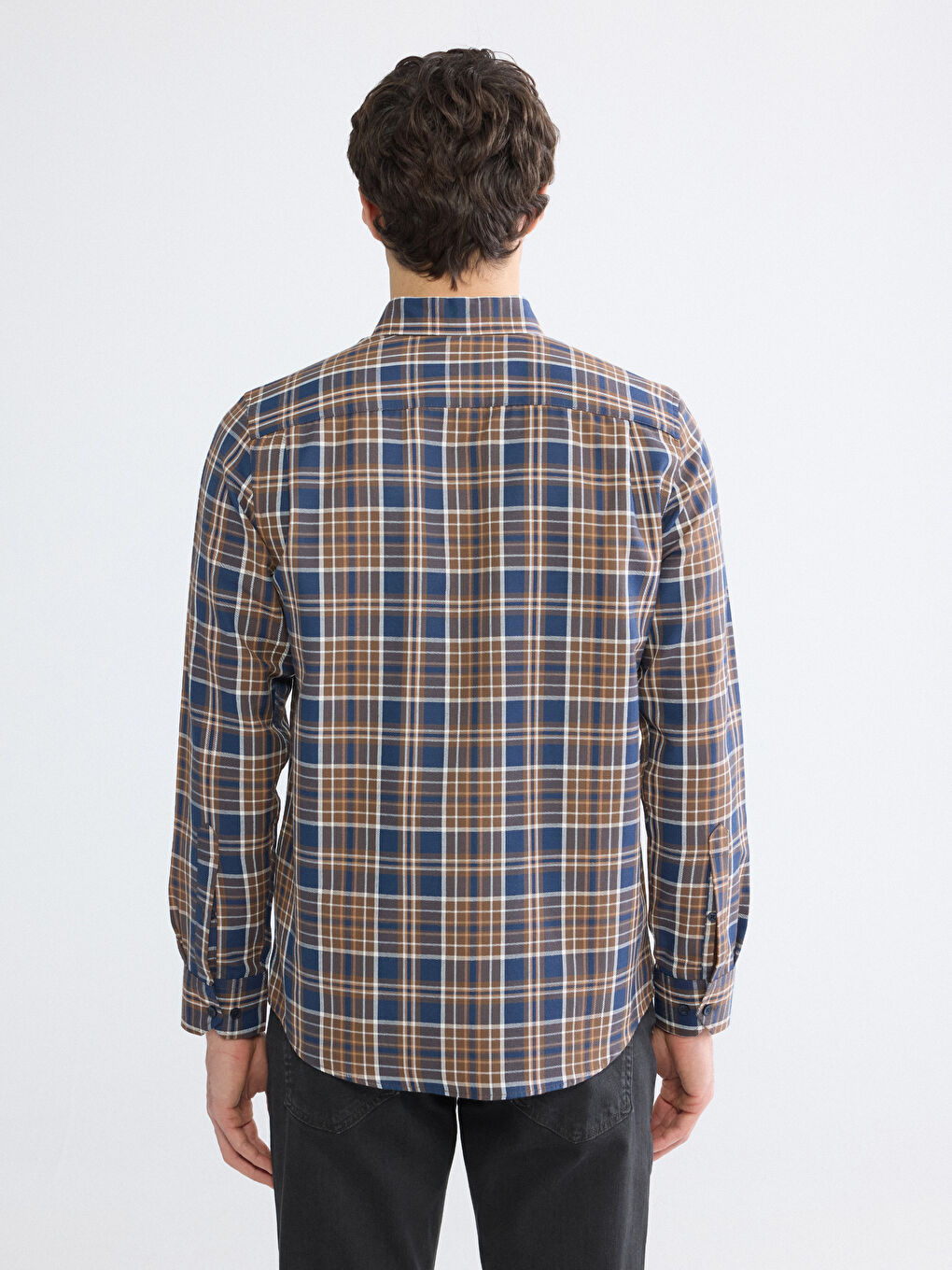 Kahverengi Regular Fit Ekose Desenli Gabardin Erkek Gömlek	-3