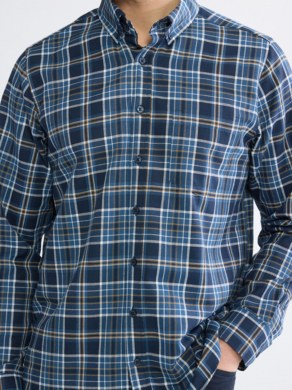 Lacivert Regular Fit Ekose Desenli Gabardin Erkek Gömlek	-3