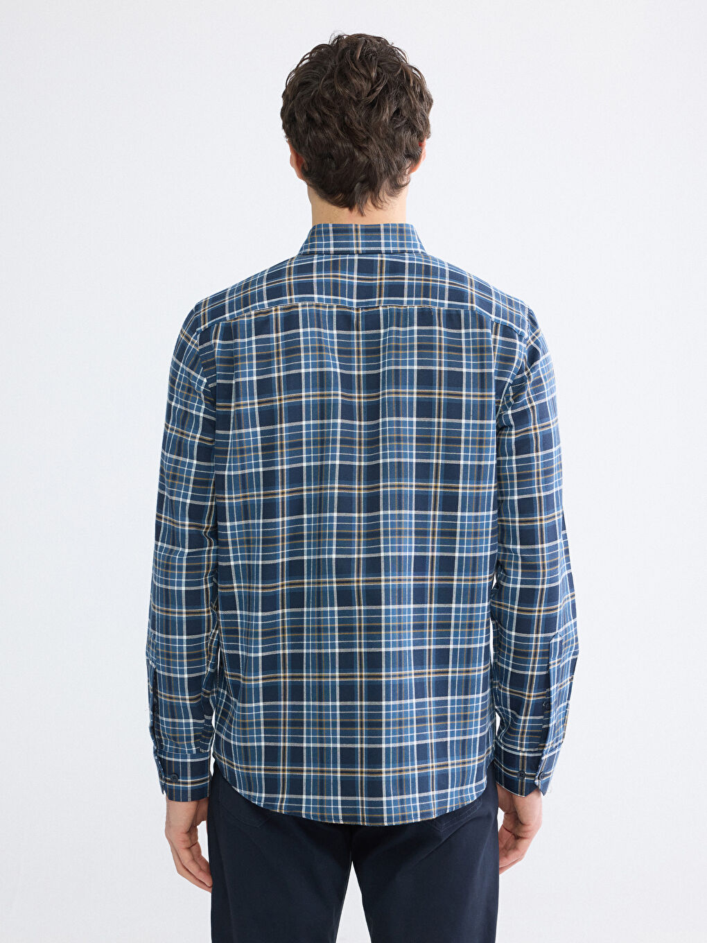 Lacivert Regular Fit Ekose Desenli Gabardin Erkek Gömlek	-4