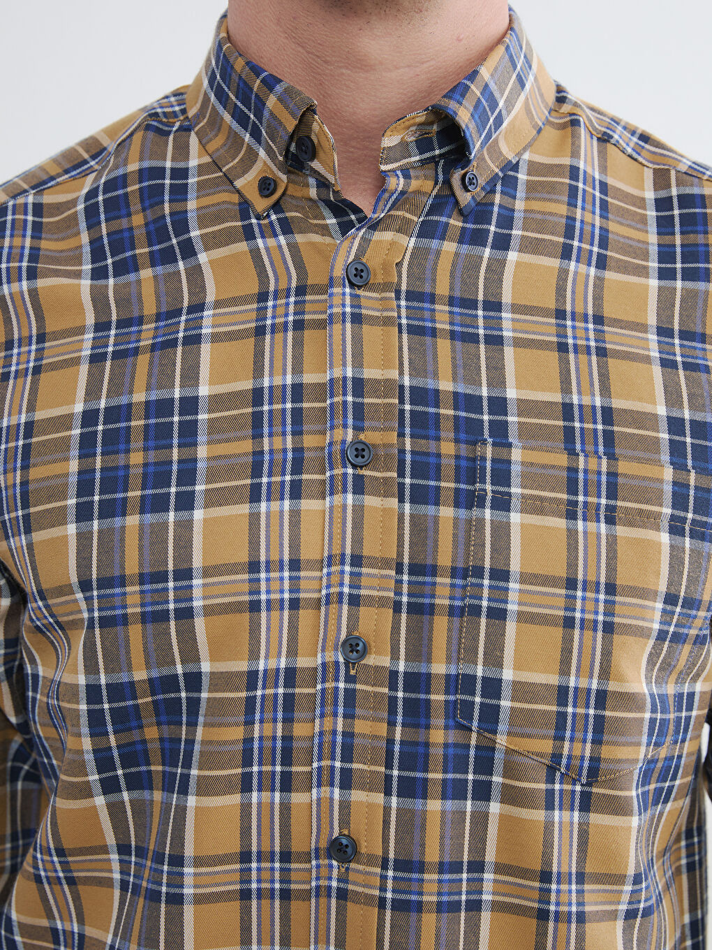 Sarı Regular Fit Ekose Desenli Gabardin Erkek Gömlek	-2