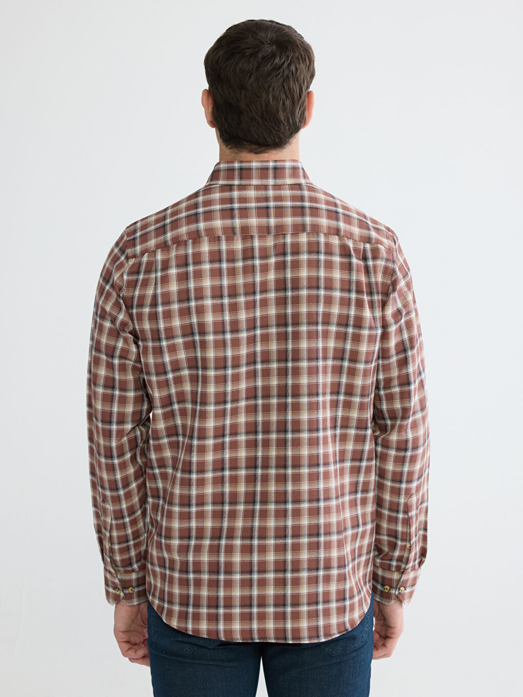 Kahverengi Regular Fit Ekose Erkek Gömlek-3