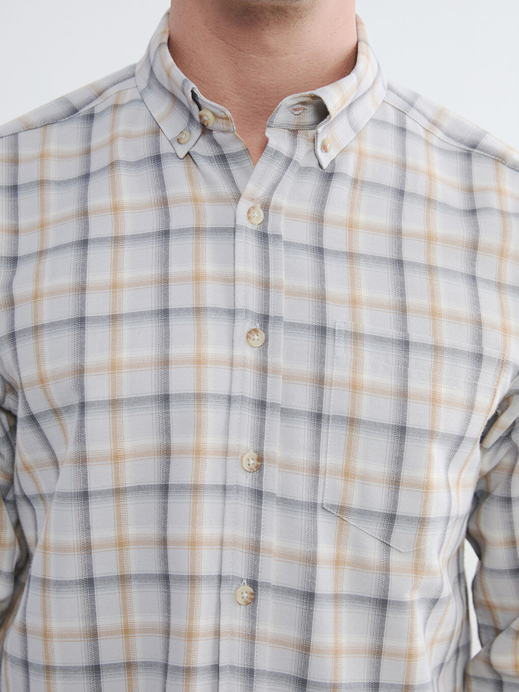 Gri Regular Fit Ekose Erkek Gömlek-2