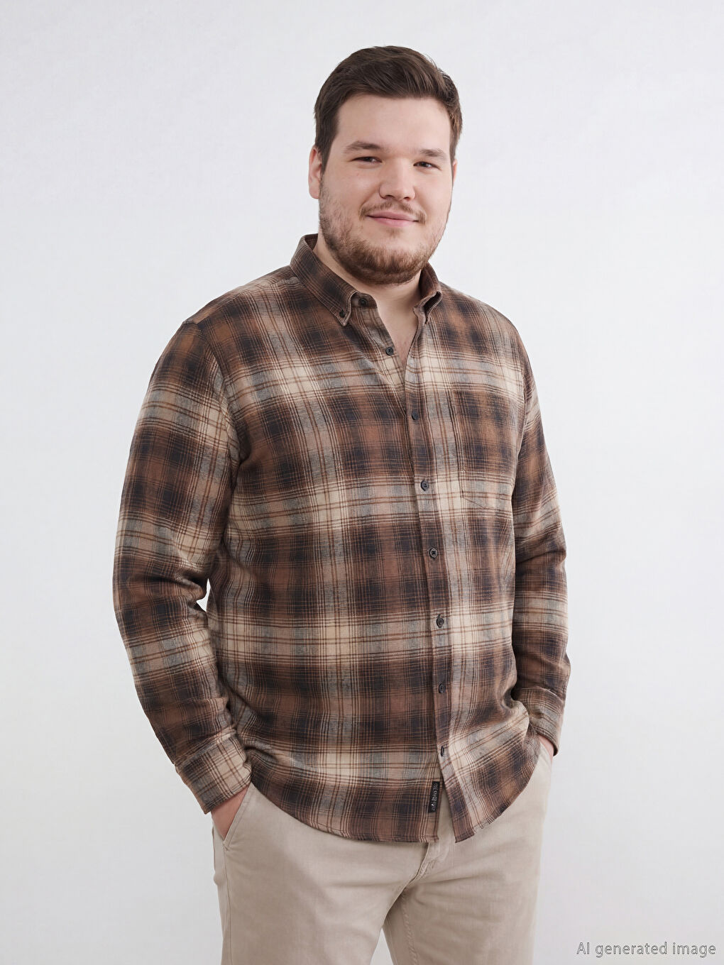 Kahverengi Regular Fit Ekose Erkek Gömlek-1