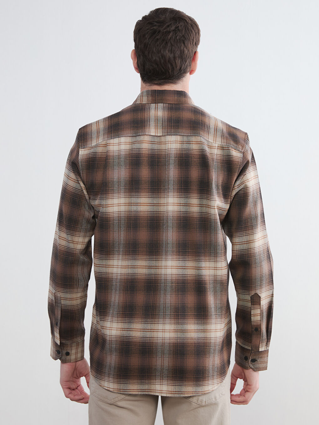 Kahverengi Regular Fit Ekose Erkek Gömlek-4