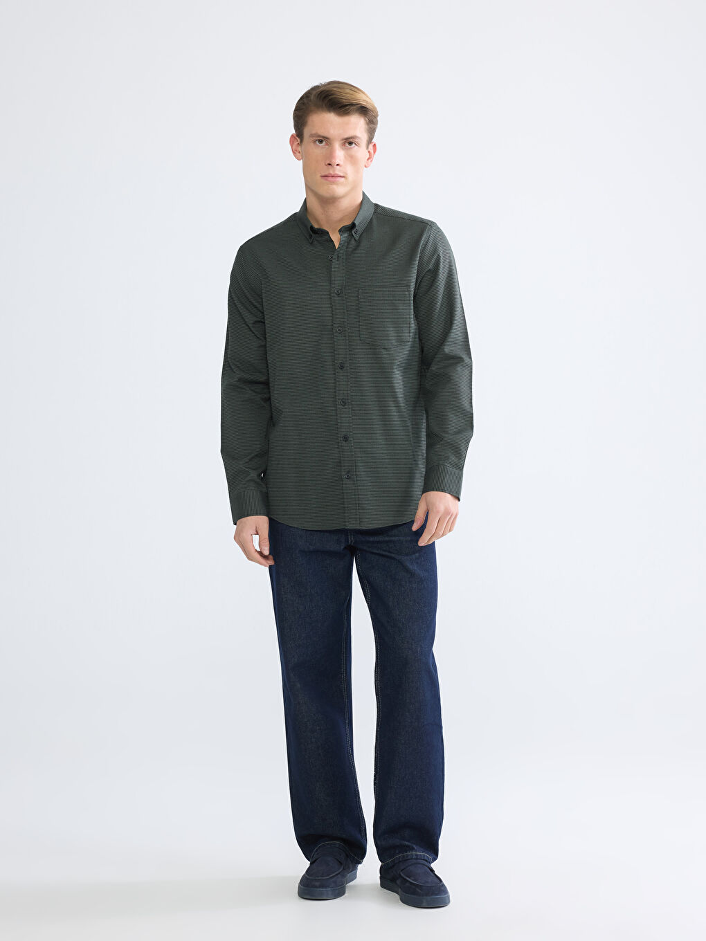 Haki Regular Fit Desenli Erkek Gömlek-1