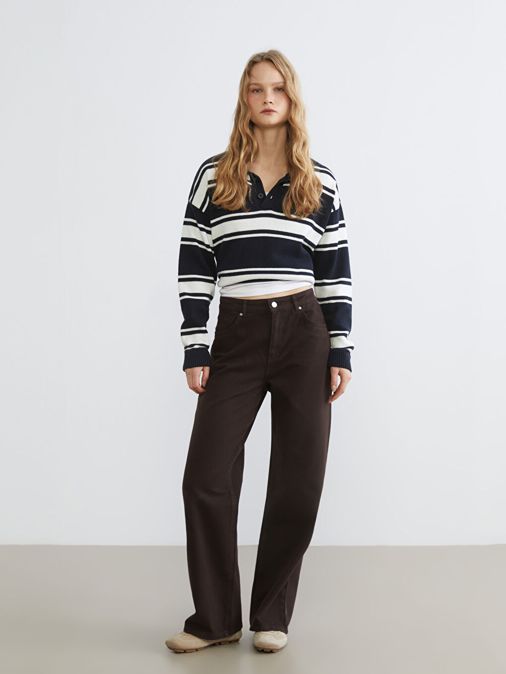 Kahverengi Wideleg Kadın Jean Pantolon