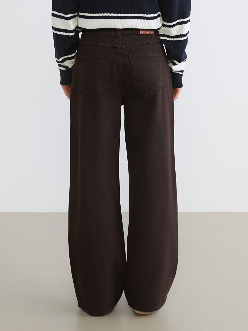 Kahverengi Wideleg Kadın Jean Pantolon-3