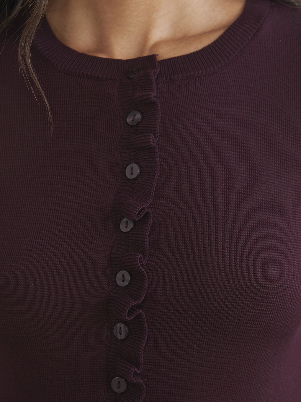 Cardigan Tricotat pentru Femei cu Guler Rotund și Volănașe-2