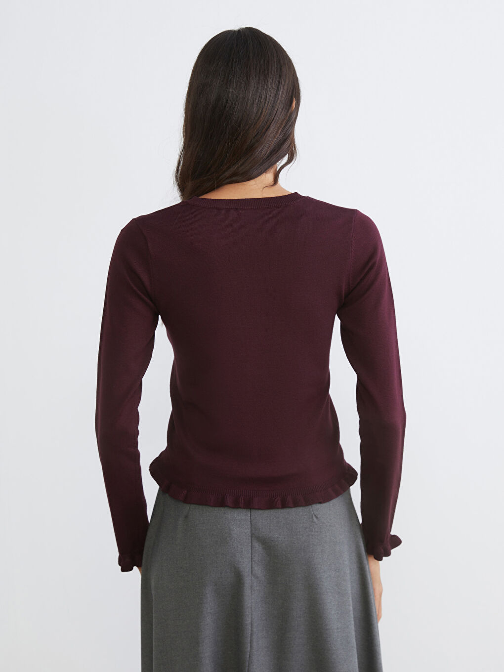 Cardigan Tricotat pentru Femei cu Guler Rotund și Volănașe-3