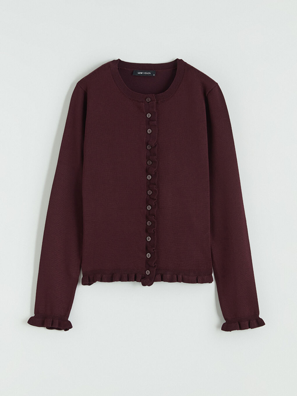 Cardigan Tricotat pentru Femei cu Guler Rotund și Volănașe-4