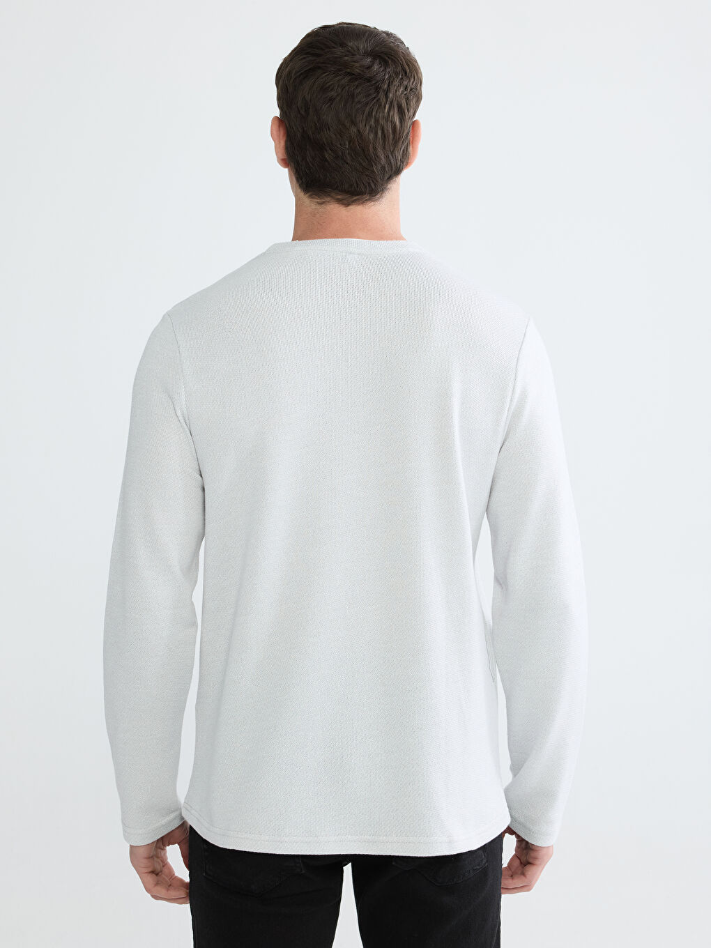 Gri Bisiklet Yaka Erkek Sweatshirt-3