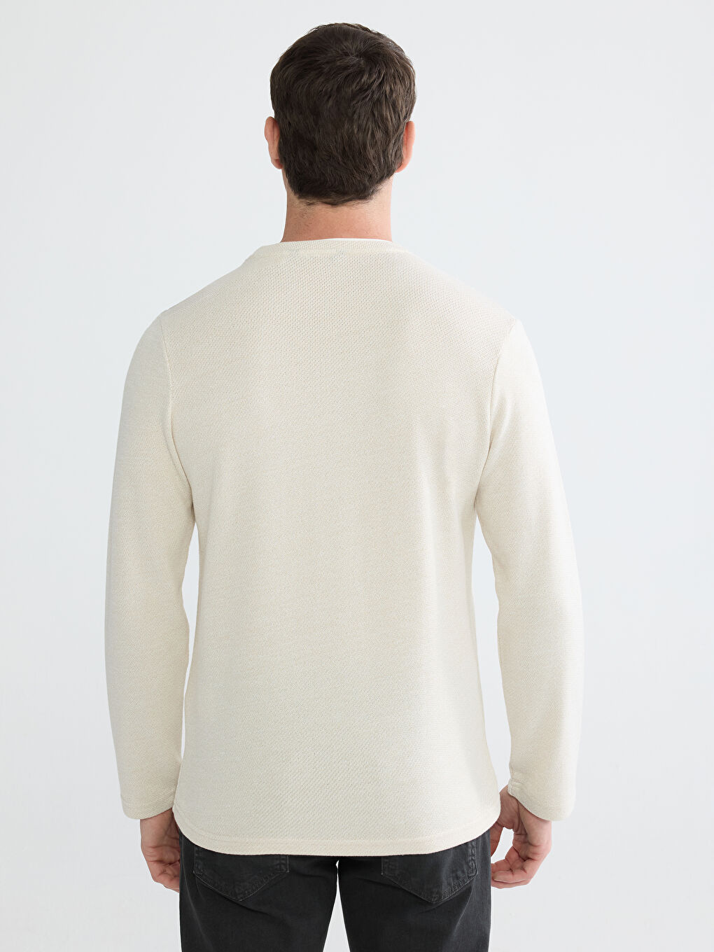 Bej Regular Fit Bisiklet Yaka Erkek Sweatshirt-3