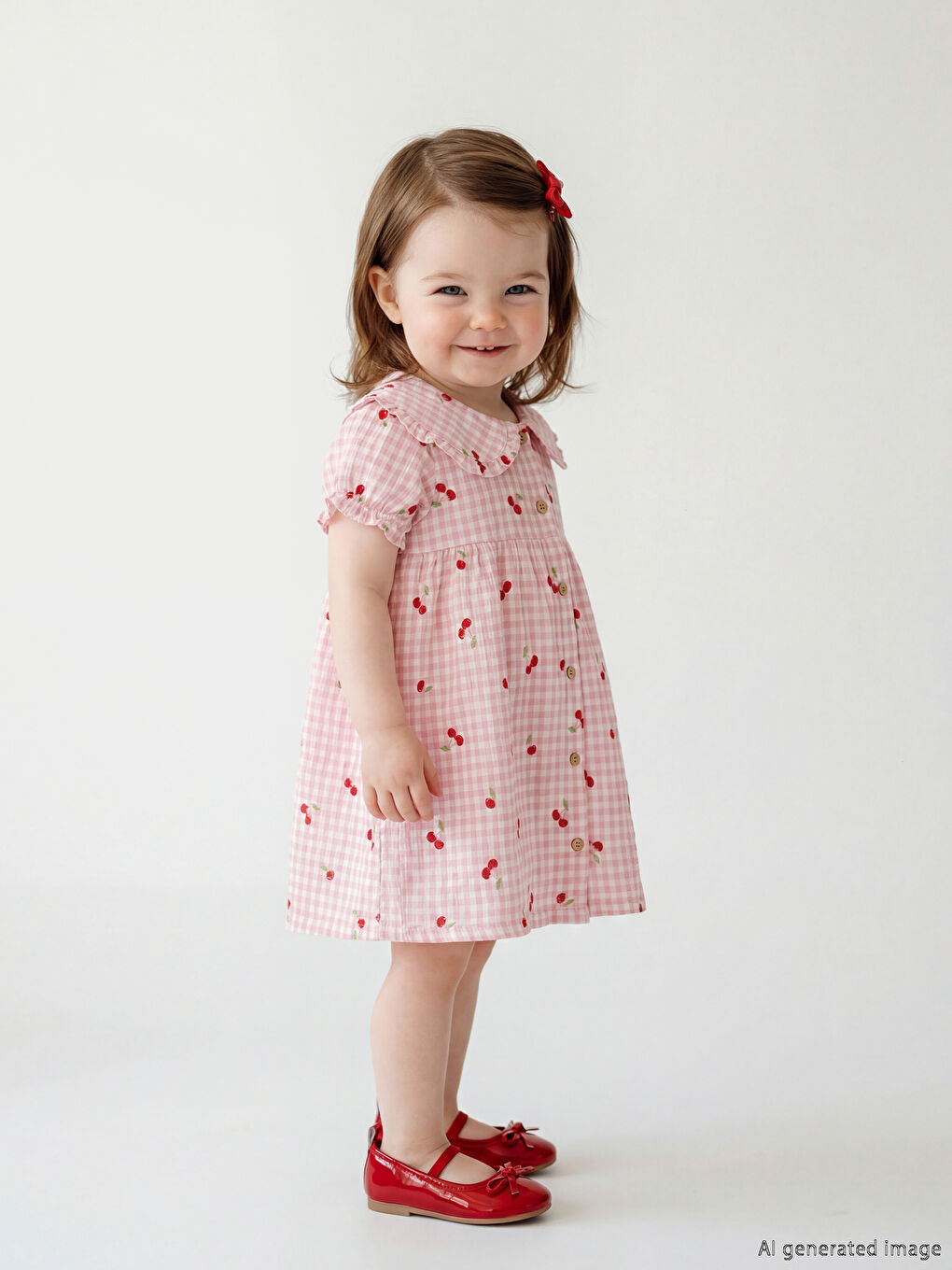 فستان للبنات الرضع بنمط الكرز وياقة بيتر بان