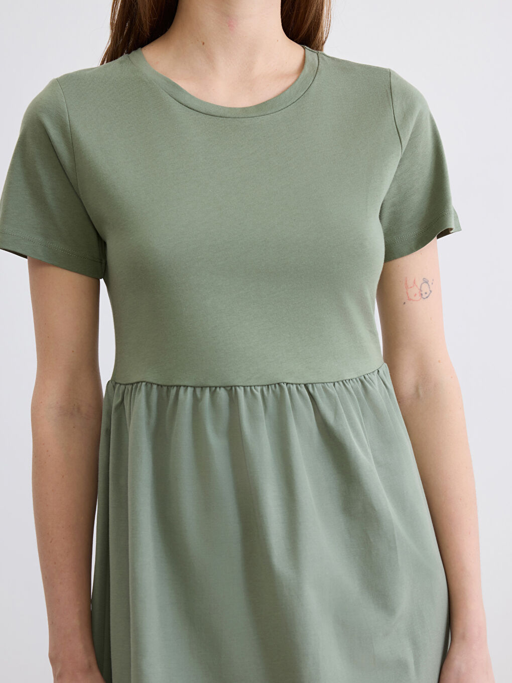 Haki Bisiklet Yaka Belden Oturtmalı Elbise-2