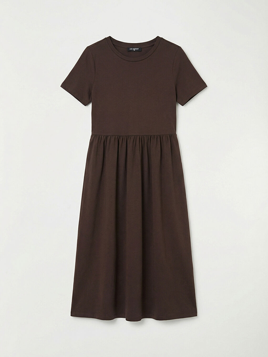 Kahverengi Bisiklet Yaka Belden Oturtmalı Elbise-4