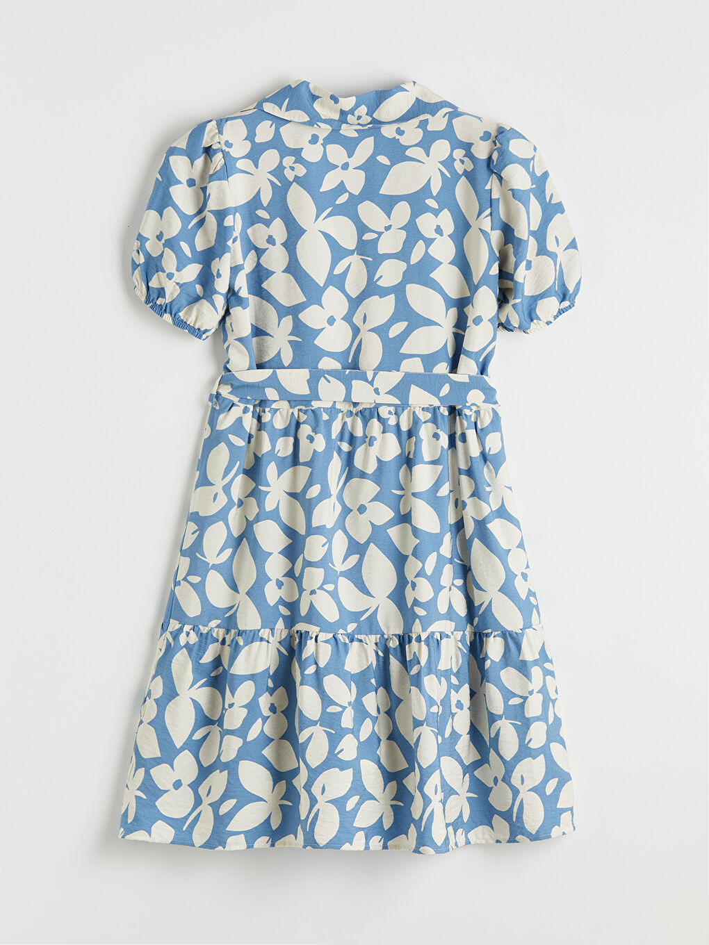Mavi Gömlek Yaka Çiçekli Mini Elbise-5