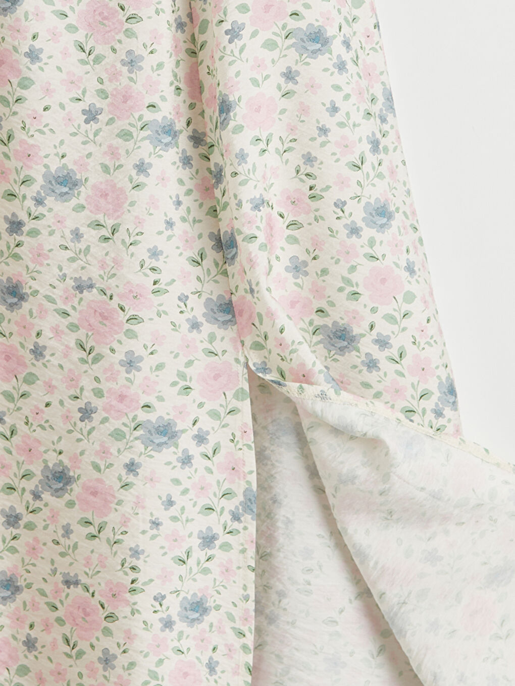 Ekru Kare Yaka Çiçekli Yırtmaçlı Elbise	-5