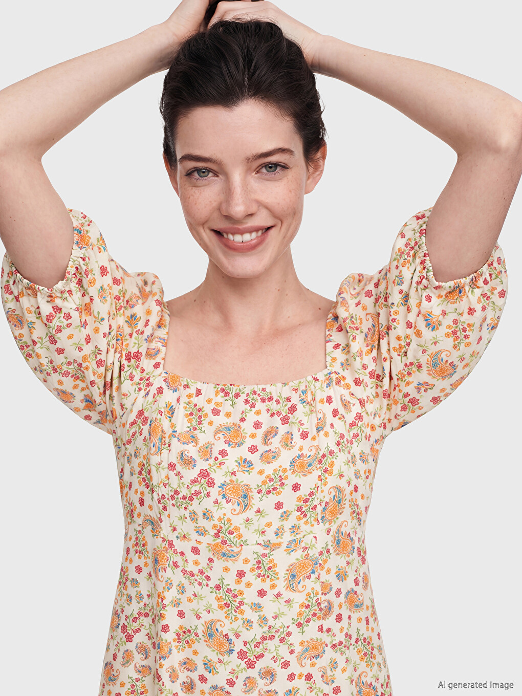 Square Neck Floral Slit Dress-1
