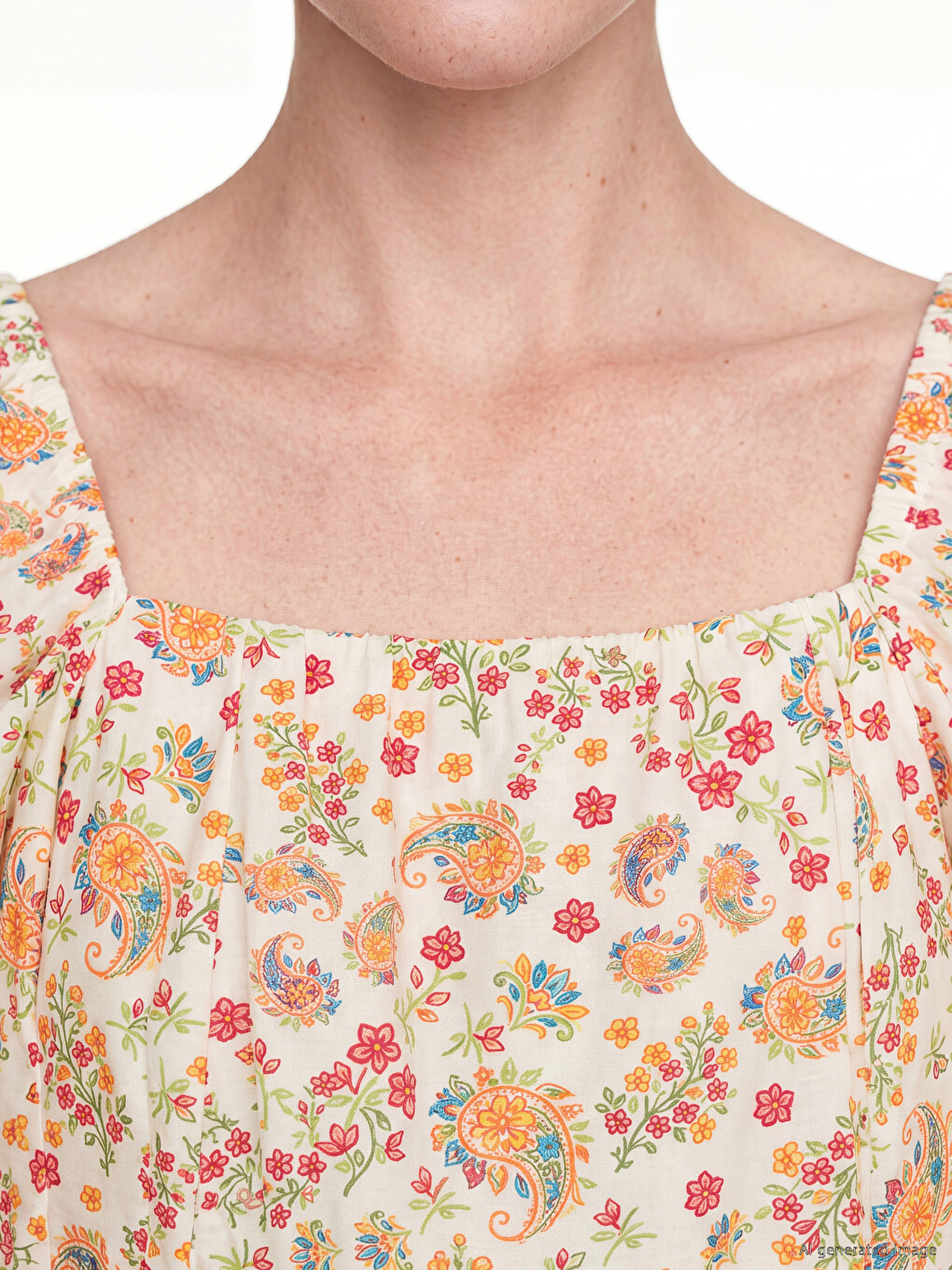 Square Neck Floral Slit Dress-2
