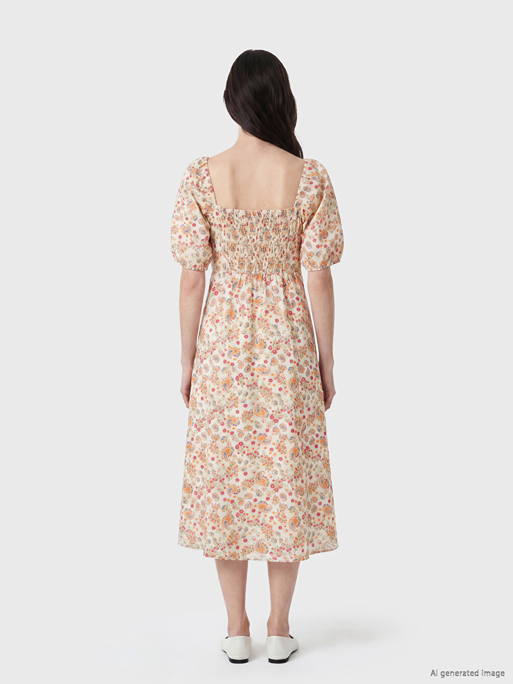 Square Neck Floral Slit Dress-3