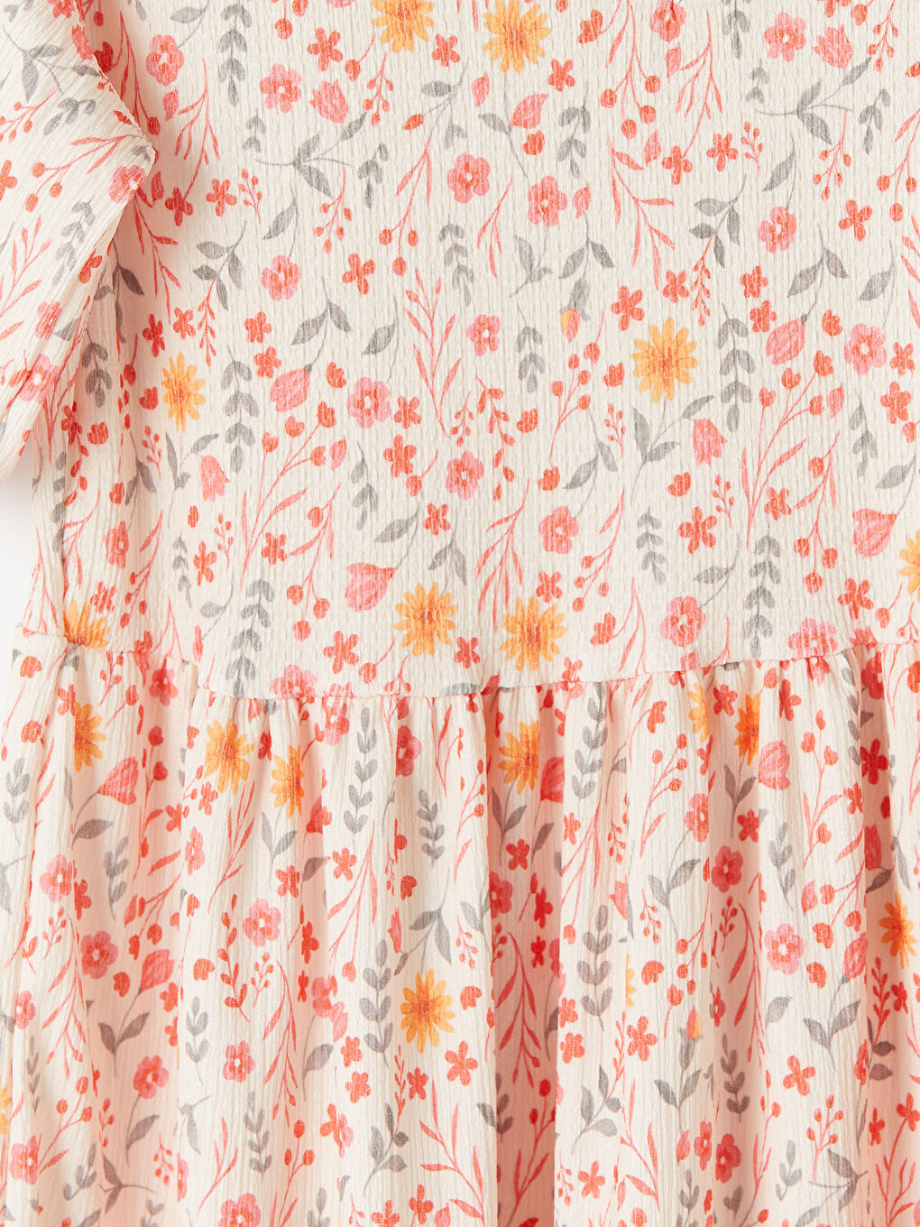 Kırmızı V Yaka Çiçekli Balon Kollu Katkat Elbise-2