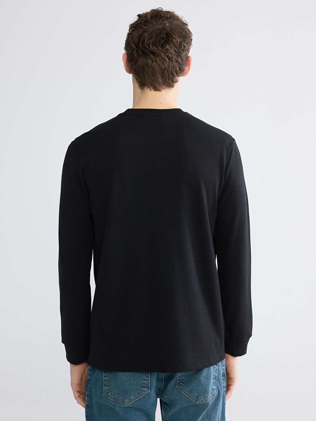 Siyah Bisiklet Yaka Uzun Kollu Erkek Tişört-3