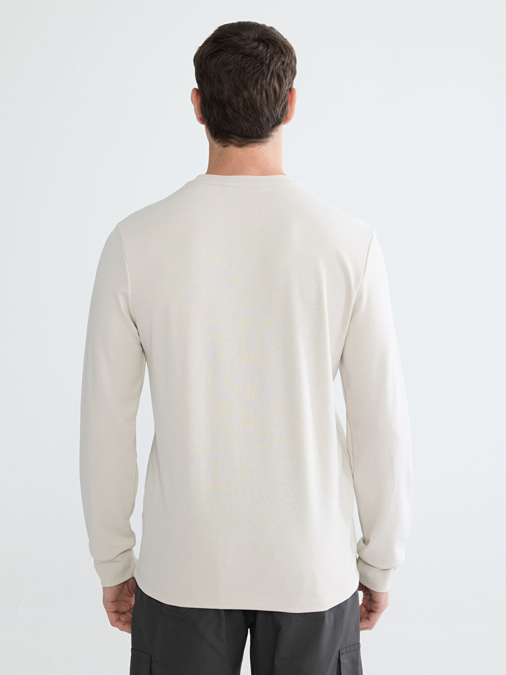 Gri Bisiklet Yaka Uzun Kollu Erkek Tişört-3