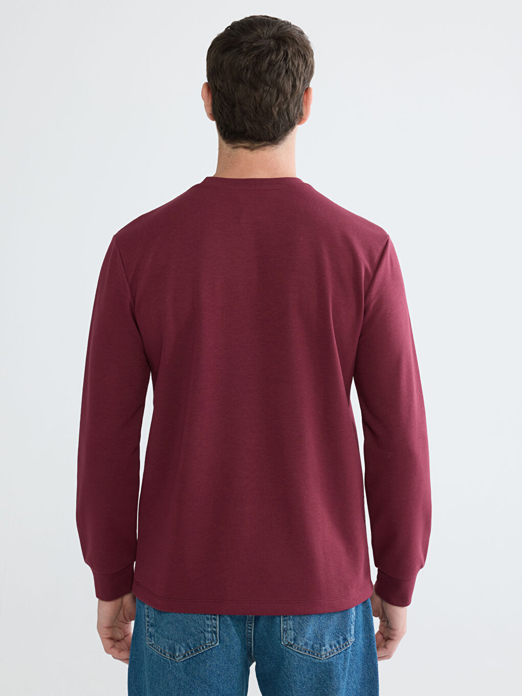 Bordo Bisiklet Yaka Uzun Kollu Erkek Tişört-3