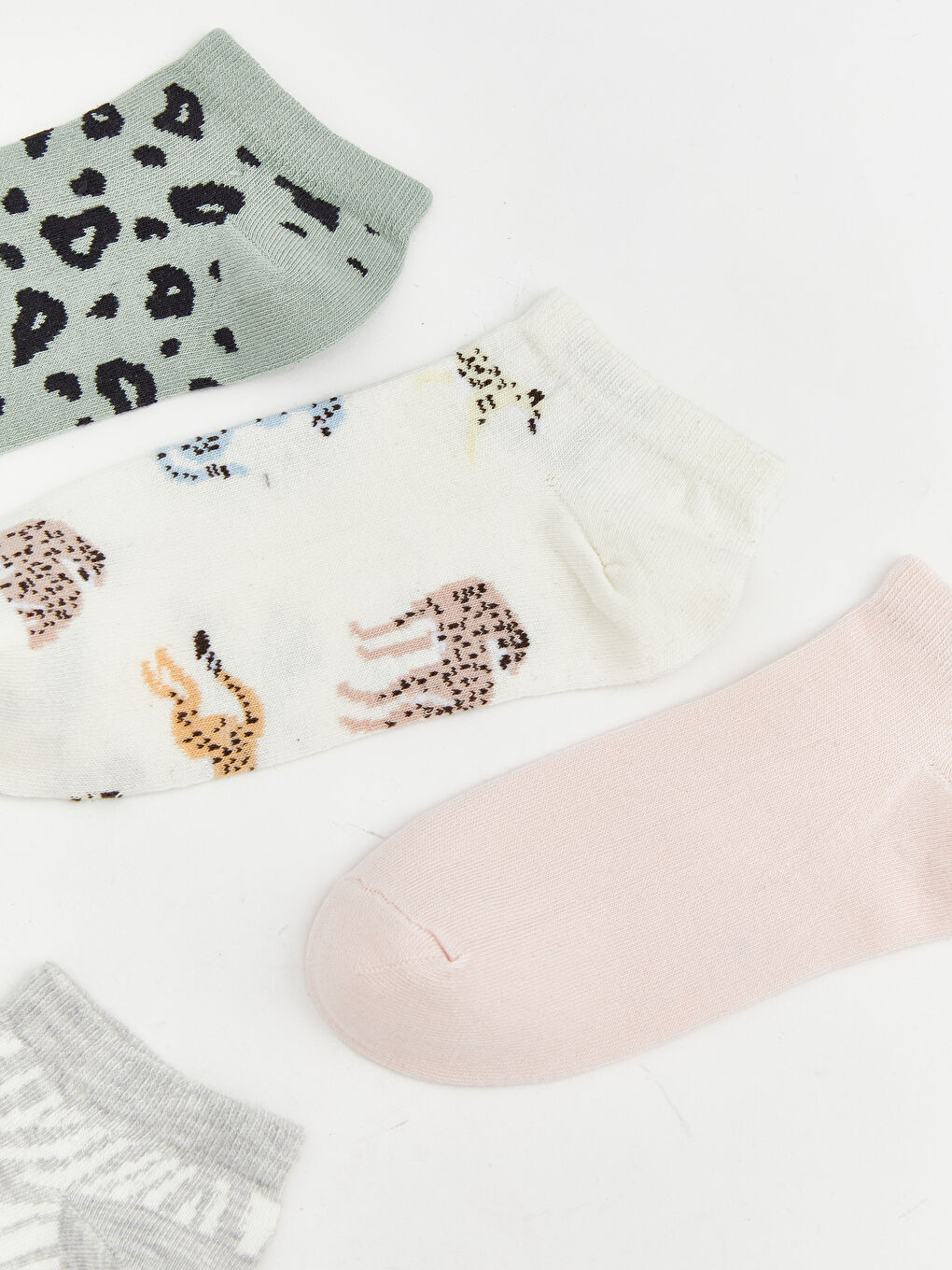 Turkuaz Leopar Desenli Kadın Patik Çorap 5'li-1
