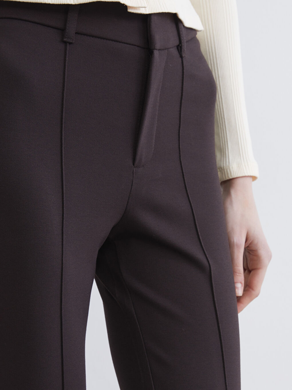 Kahverengi Yüksek Bel İspanyol Paça Kadın Pantolon-2