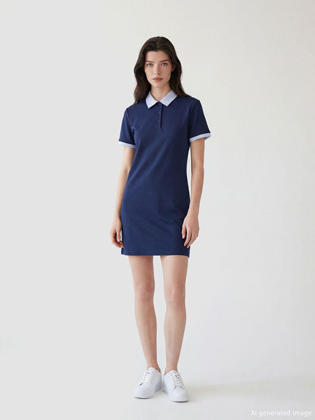 Lacivert Gömlek Yaka Mini Elbise