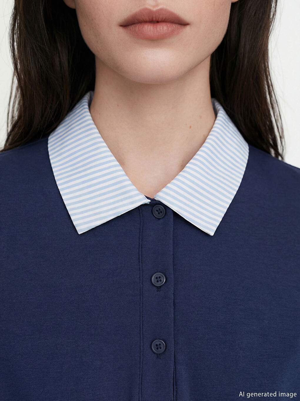 Lacivert Gömlek Yaka Mini Elbise-2