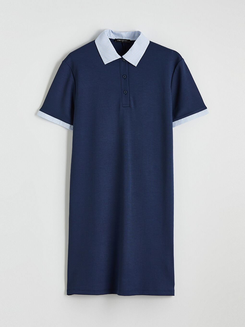 Lacivert Gömlek Yaka Kısa Kollu Elbise