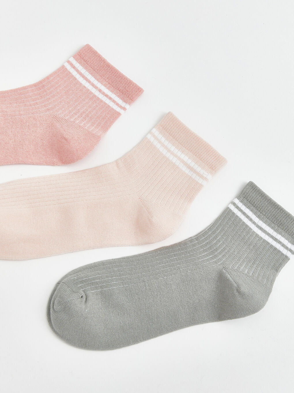 Pembe Çizgili Kadın Soket Çorap 3'lü-1